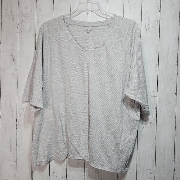 Eileen Fisher Women's Gray White Stripe Organic Linen Knit Shirt Size 3X V-Neck. - Picture 1 of 6